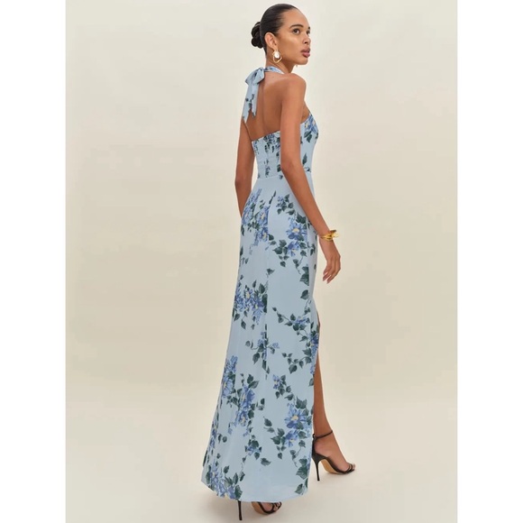 Reformation Jovelle Halter Maxi Dress‎ Gown in Fresh Air Blue Floral - Picture 2 of 12